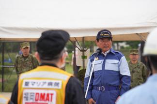 挨拶する原口新五久留米市長