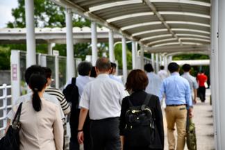 キャンパスを見学する参加者