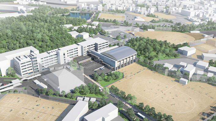 第2体育館、特別教室棟（仮称）完成時の学校全景イメージ